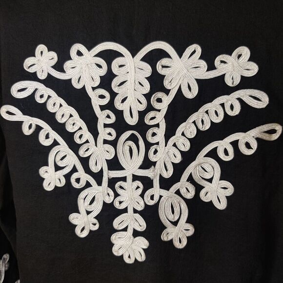 Barbara Gerwit Embroidered Tunic Top Black Cotton Side Slits - Picture 9 of 10